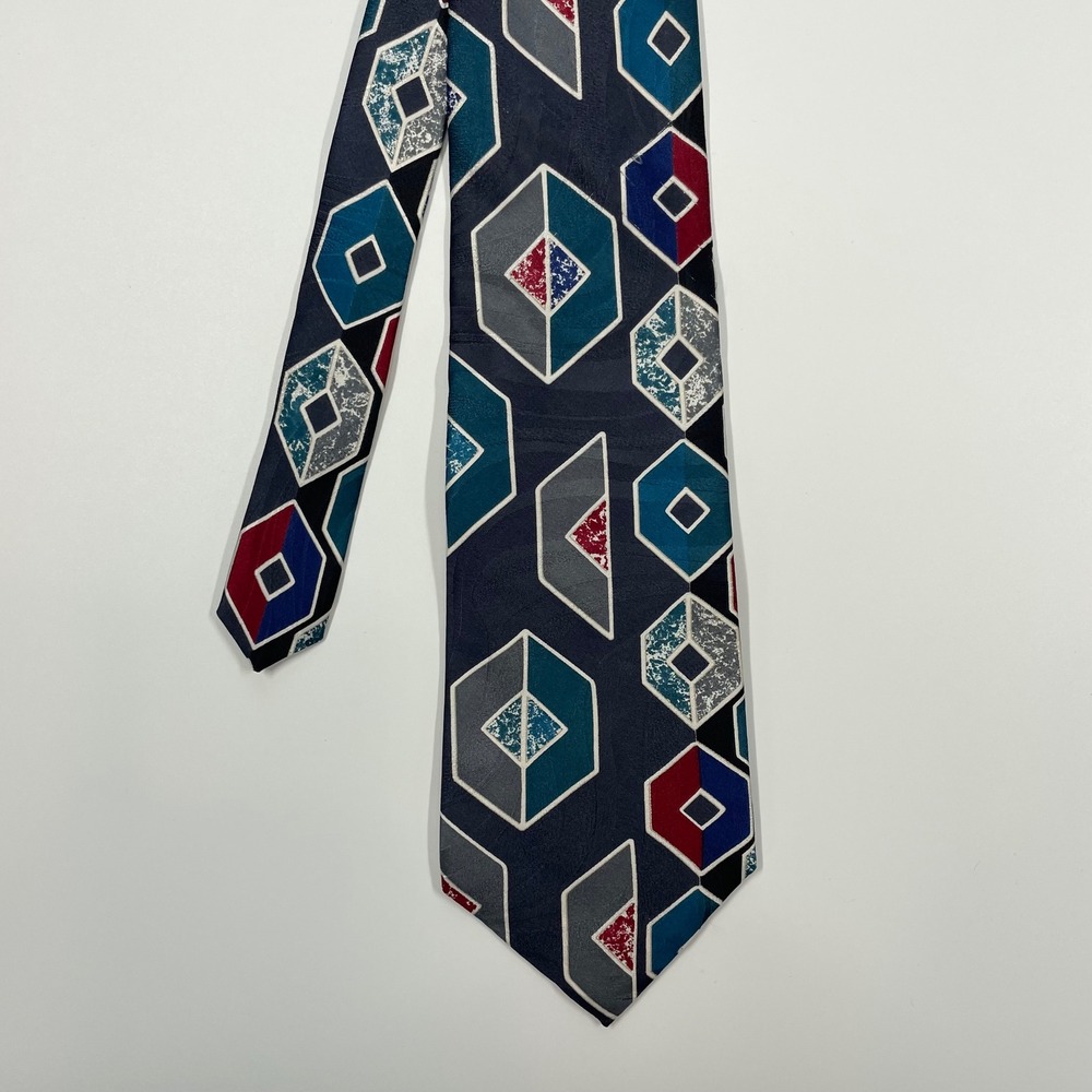 Don Loper Navy Blue Geometric Abstract Silk Necktie Mens One Size